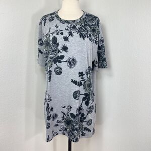 LuLaRoe Jersey Knit Black Rose Floral Gray T Shirt Dress XL Boho Whimsy Goth